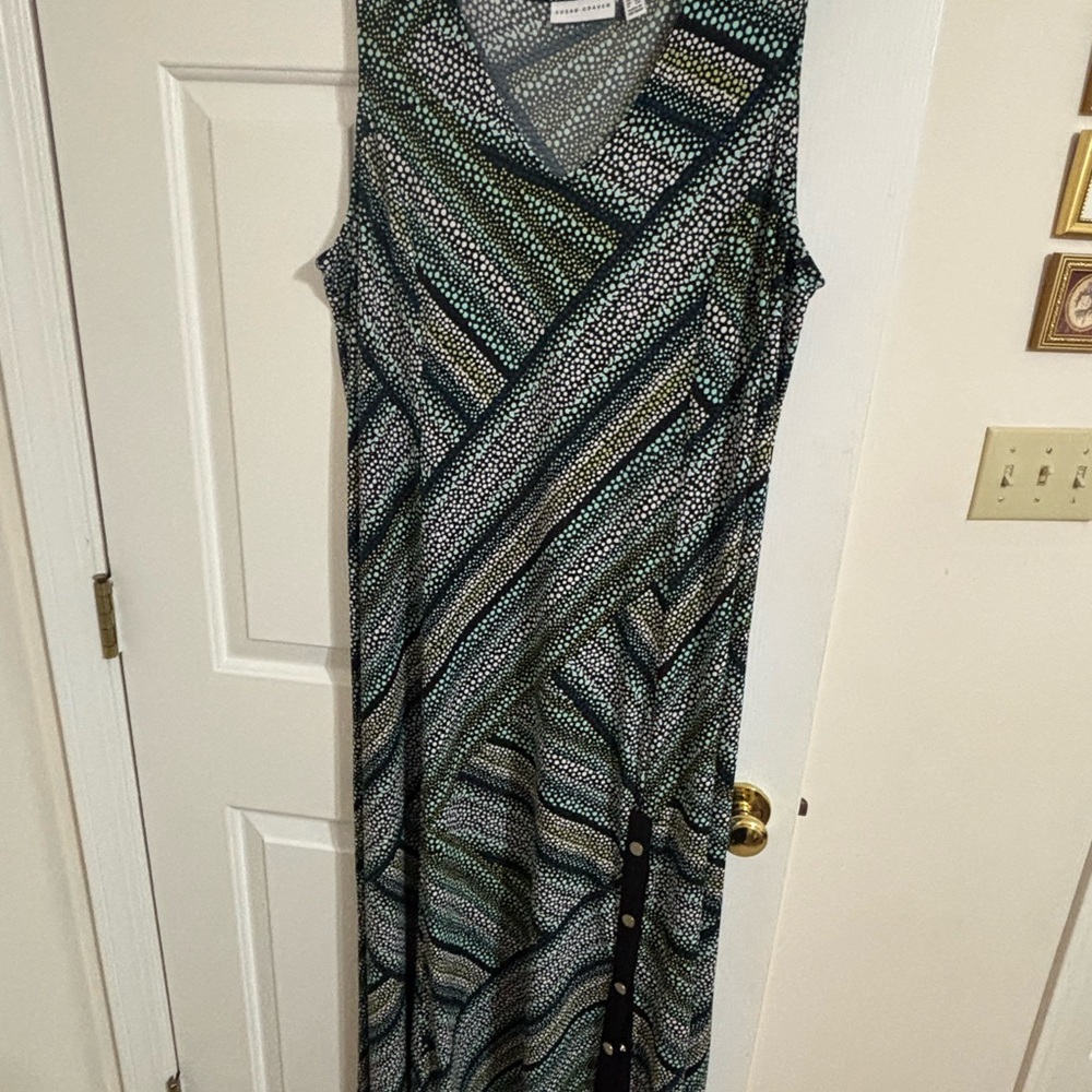 Susan Graver Green and Black Geometric Maxi Dress